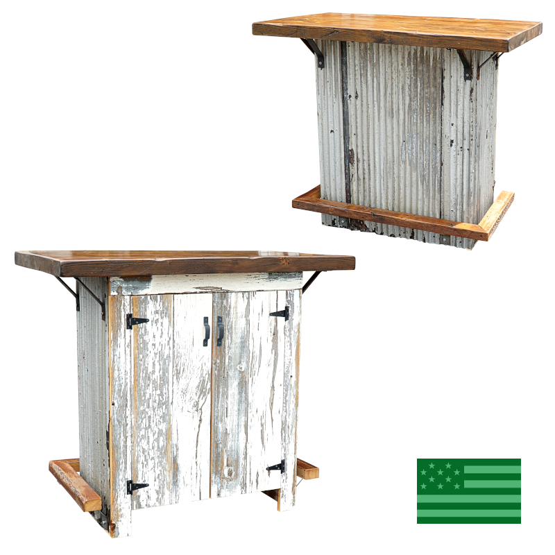 Aura Island Bar with Corrugated Metal - Reclaimed Barnwood